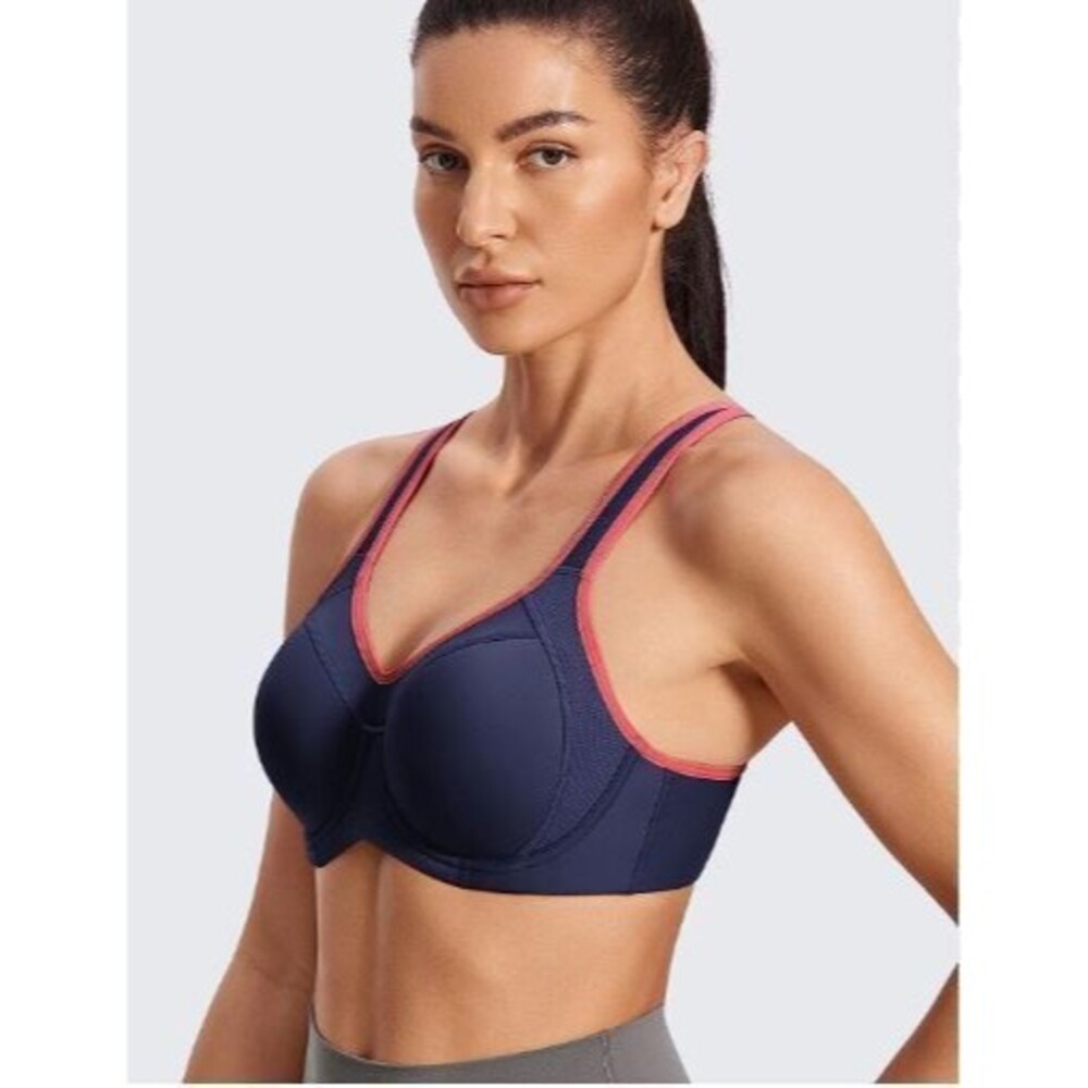 Syrokan A233 Navy Coral Max Support Impact Racerback Underwire Sports Bra Sz 40D
